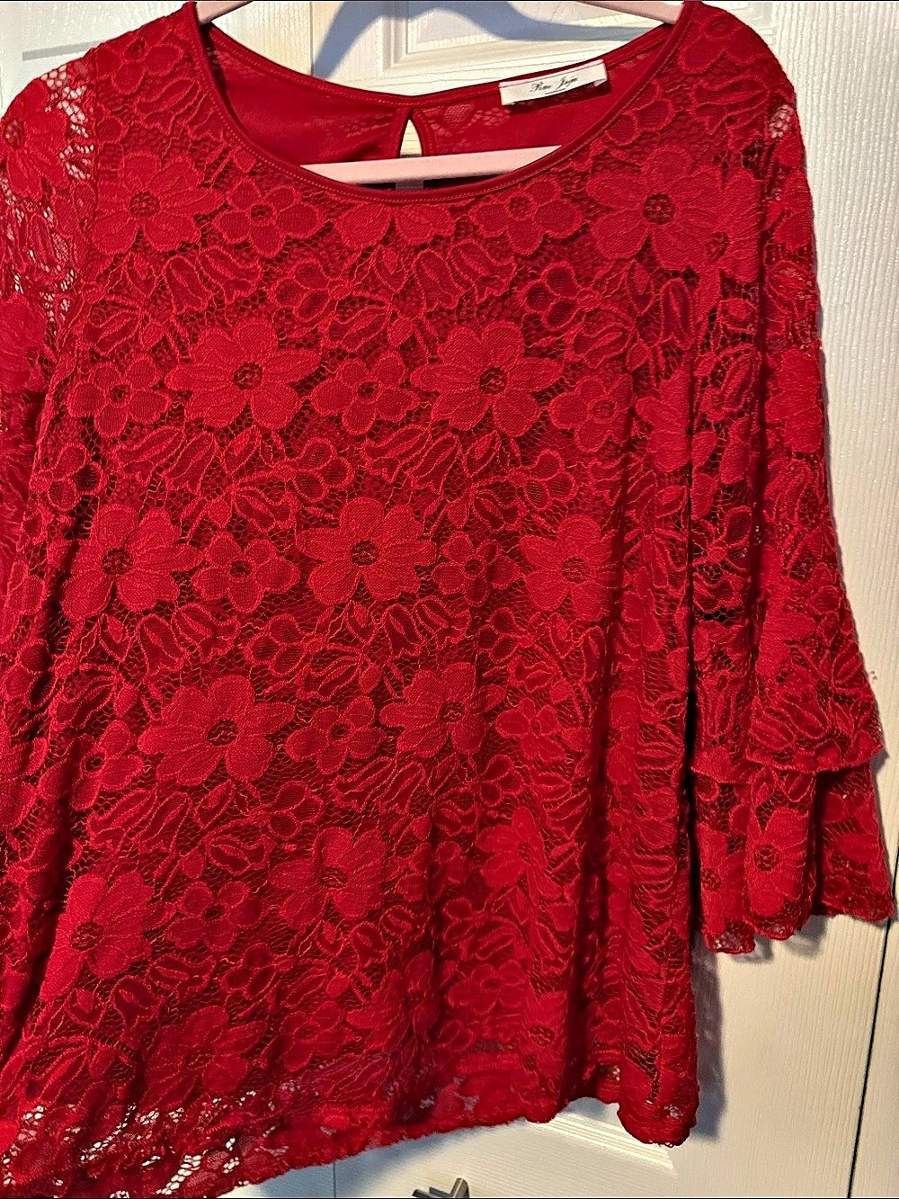 Rue juju Red Floral Lace Blouse Size Medium